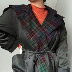 Vintage plaid lined trench jacket
